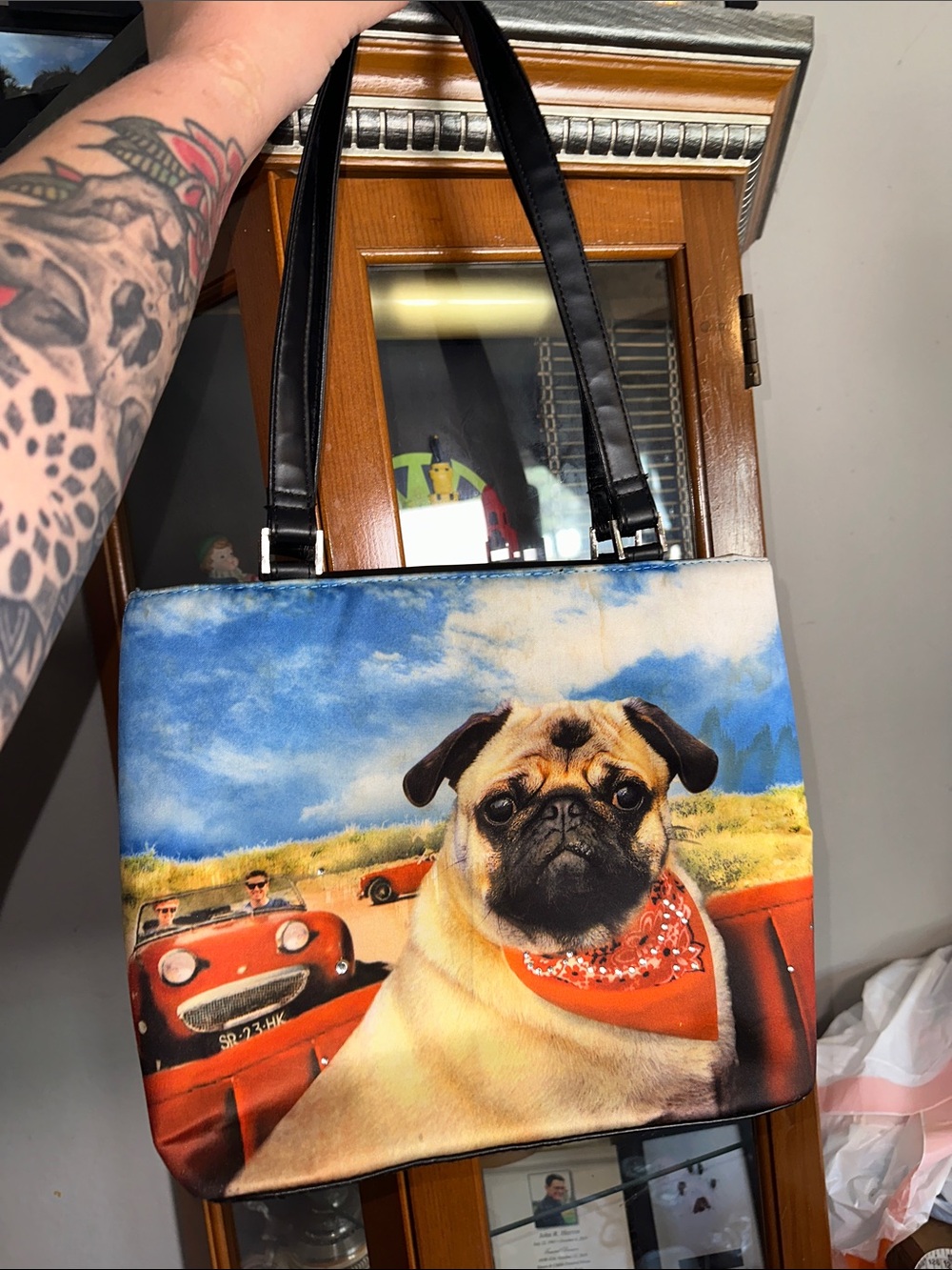 Novelty Pug Print Tote Bag in Multicolor